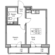 38,1 м², 1-комн. квартира, 5/23 этаж