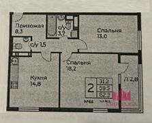 62,3 м², 2-комн. квартира, 11/12 этаж