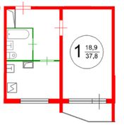 37,6 м², 1-комн. квартира, 3/17 этаж