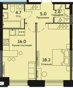 46,3 м², 1-комн. квартира, 23/34 этаж