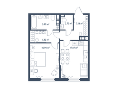 55,4 м², 1-комн. квартира, 4/11 этаж