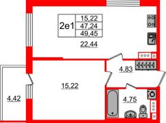 49,5 м², 1-комн. квартира, 6/9 этаж