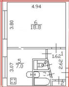 33,3 м², 1-комн. квартира, 1/9 этаж