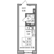 20,1 м², студия, 6/27 этаж