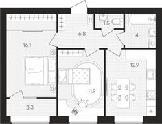 56,5 м², 2-комн. квартира, 9/10 этаж