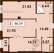 87 м², 2-комн. квартира, 6/8 этаж