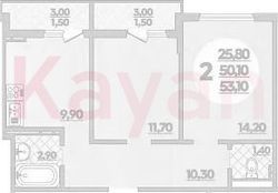 50,1 м², 2-комн. квартира, 3/18 этаж