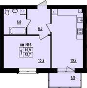 52 м², 1-комн. квартира, 2/4 этаж