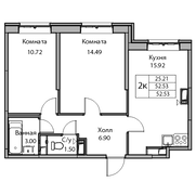 51,9 м², 2-комн. квартира, 3/24 этаж