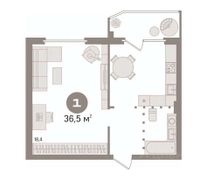 36,5 м², 1-комн. квартира, 2/18 этаж