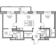 61,3 м², 2-комн. квартира, 5/23 этаж