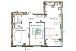 68,9 м², 2-комн. квартира, 11/16 этаж