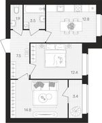 56,3 м², 2-комн. квартира, 6/10 этаж