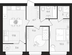 60,6 м², 2-комн. квартира, 8/10 этаж