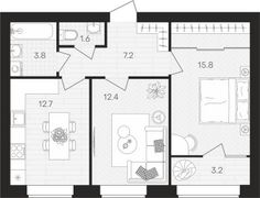 56,7 м², 2-комн. квартира, 10/10 этаж