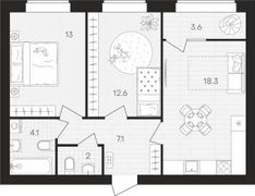 60,7 м², 2-комн. квартира, 8/10 этаж