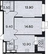 55,7 м², 2-комн. квартира, 3/11 этаж