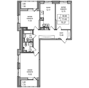 71,6 м², 3-комн. квартира, 4/27 этаж