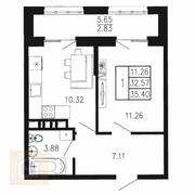 35,4 м², 1-комн. квартира, 2/8 этаж