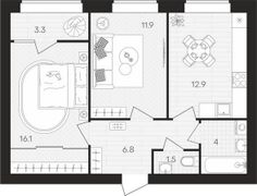 56,5 м², 2-комн. квартира, 7/10 этаж