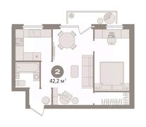 42,2 м², 2-комн. квартира, 2/5 этаж