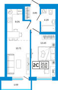 41,9 м², 2-комн. квартира, 11/24 этаж