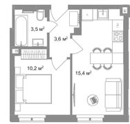 32,7 м², 1-комн. квартира, 2/8 этаж