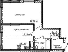 54,4 м², 1-комн. квартира, 13/32 этаж