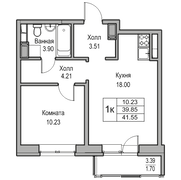 39,8 м², 1-комн. квартира, 11/23 этаж