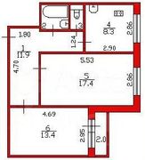 54,6 м², 2-комн. квартира, 8/10 этаж