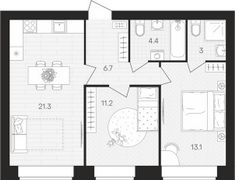 59,7 м², 2-комн. квартира, 2/10 этаж