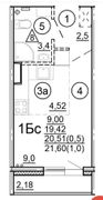 21,6 м², студия, 4/17 этаж