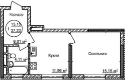 37,2 м², 1-комн. квартира, 12/32 этаж