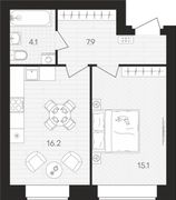 43,7 м², 1-комн. квартира, 6/10 этаж