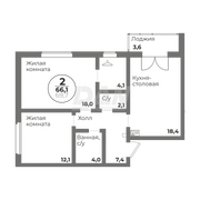 66,1 м², 2-комн. квартира, 7/15 этаж