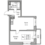 41,2 м², 1-комн. квартира, 7/23 этаж