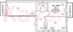 51,7 м², 2-комн. квартира, 1/5 этаж