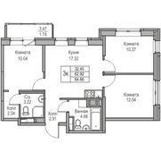 62,9 м², 3-комн. квартира, 20/23 этаж