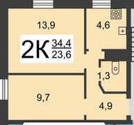 35 м², 2-комн. квартира, 2/2 этаж