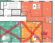 75,6 м², 3-комн. квартира, 11/22 этаж