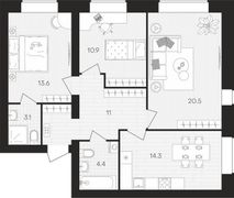 77,8 м², 3-комн. квартира, 1/10 этаж