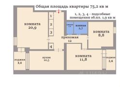 75,2 м², 3-комн. квартира, 4/9 этаж