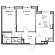52 м², 2-комн. квартира, 4/24 этаж