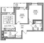 49,8 м², 2-комн. квартира, 10/27 этаж