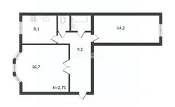 53,3 м², 2-комн. квартира, 5/5 этаж