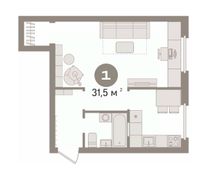 31,5 м², 1-комн. квартира, 1/4 этаж