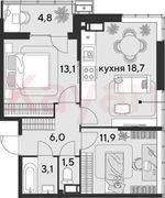 54,3 м², 3-комн. квартира, 17/18 этаж