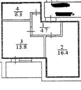 41 м², 1-комн. квартира, 3/4 этаж