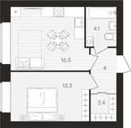 40,3 м², 1-комн. квартира, 3/10 этаж