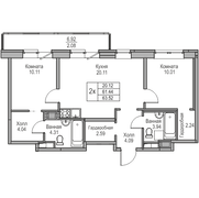 61,4 м², 2-комн. квартира, 11/23 этаж